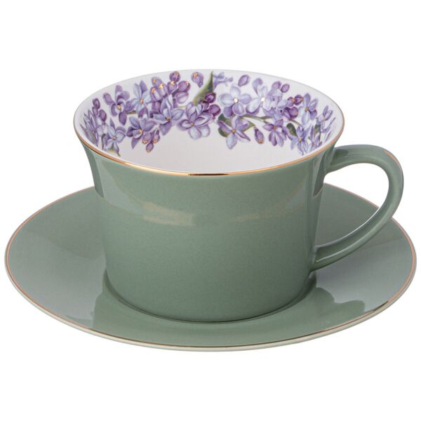 Lilac Porcelain Cup and Saucer Set in Gift Box (green)
