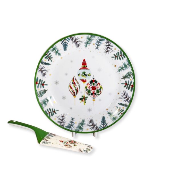 Festive Porcelain Cake Plate and Cake Server in Gift Box