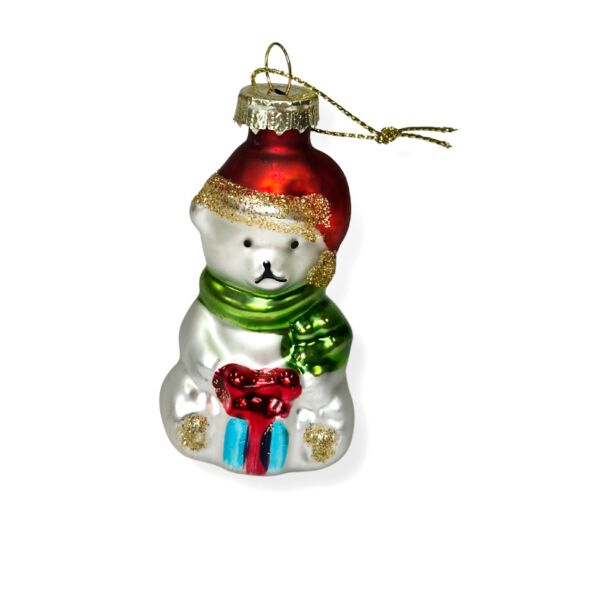 Mini Winter Teddy with Gifts Glass Christmas Tree Ornament