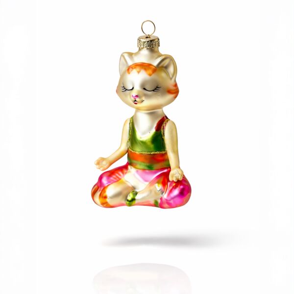 Zen Cat Glass Christmas Tree Ornament