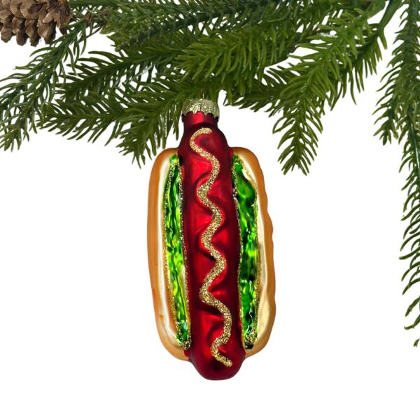 Hot Dog Glass Christmas Tree Ornament