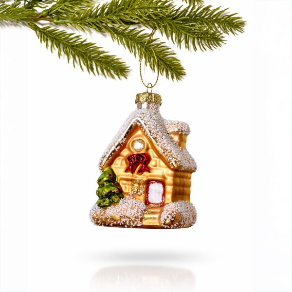 Holiday Cottage Glass Christmas Ornament