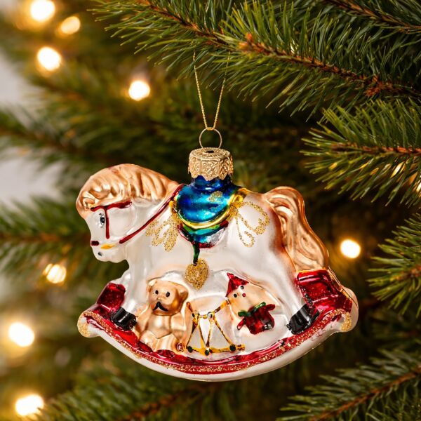 Rocking Horse Glass Christmas Tree Ornament