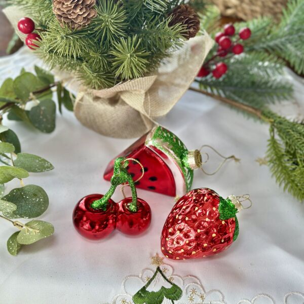 Winter Berries Glass Christmas Tree Ornament Set of 3