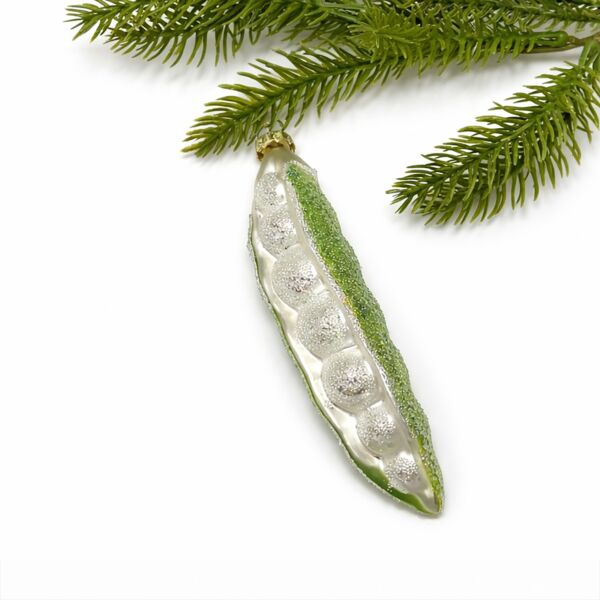 Green Pea Pod Glass Christmas Tree Ornament
