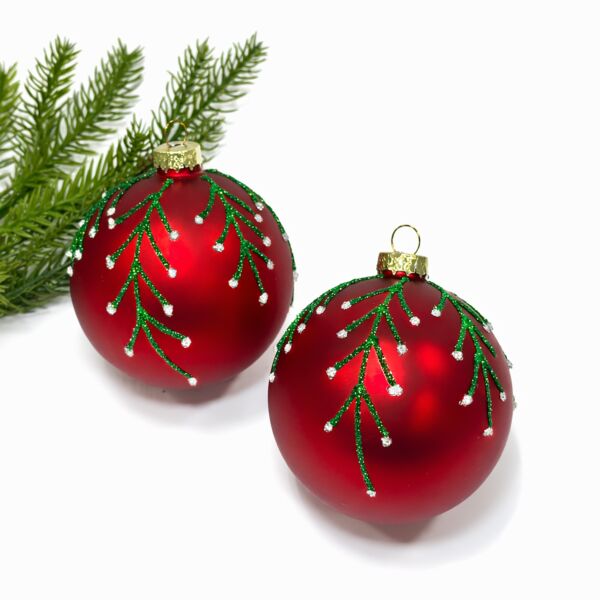 Winter Branches Glass Christmas Ornament | 360° Holiday Design Set of 2