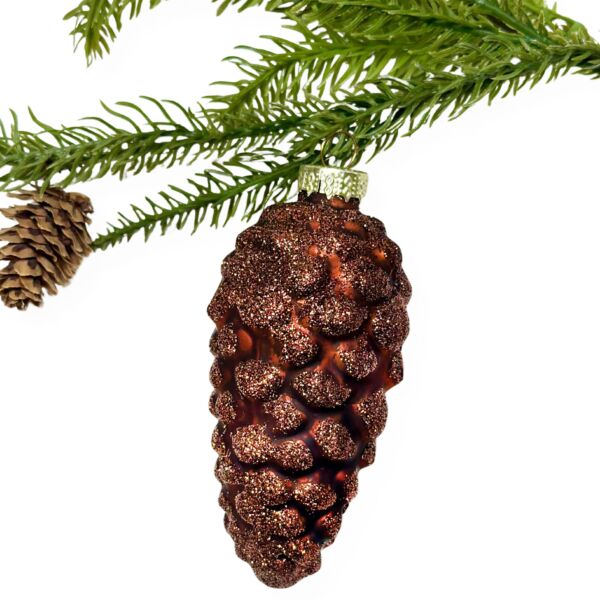 Brown Frosted Pine Cone Glass Christmas Tree Ornament