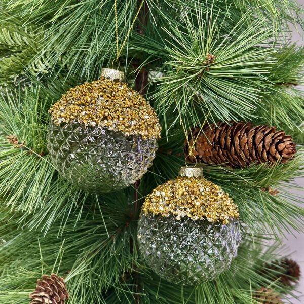 Golden Frost Glass Christmas Ornament Set of 2