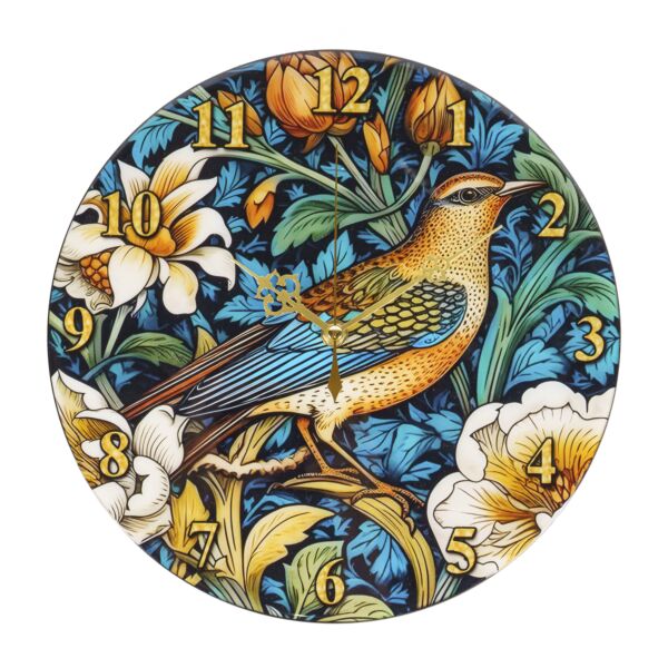 Birds William Morris Round Wooden Wall Clock