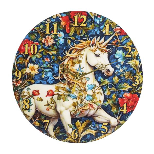 Unicorn William Morris Round Wooden Wall Clock