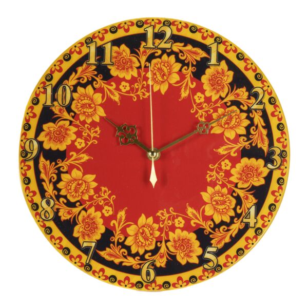 Red and Black Flowers Round Wooden Wall Clock