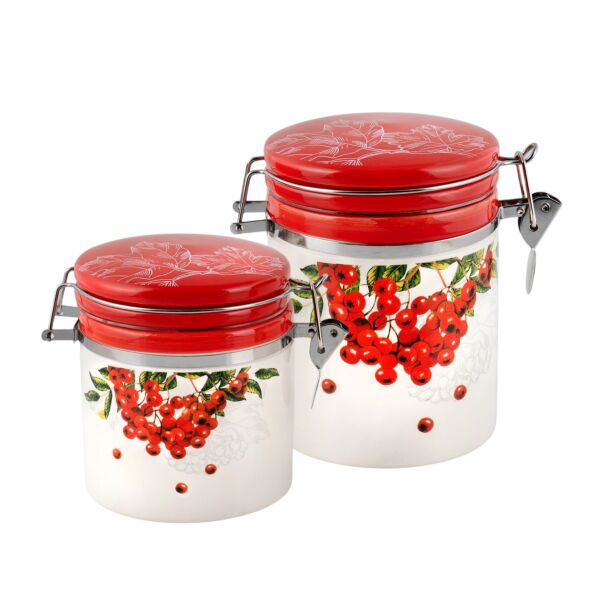 Red Viburnum Ceramic Kitchen Canister Set of 2