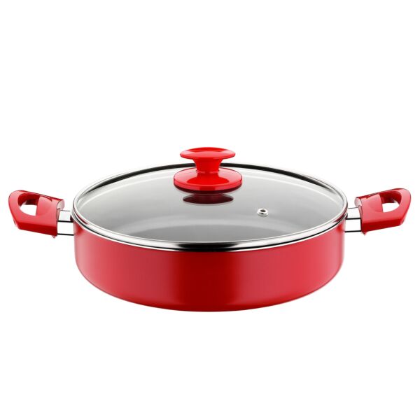 REDIO Non-Stick Low Stock Pot with Glass Lid