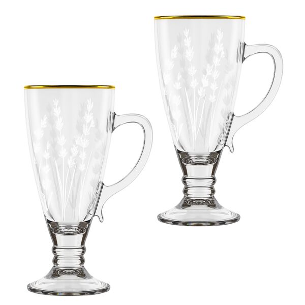 White Florals Footed Irish Coffee Mug Set of 2