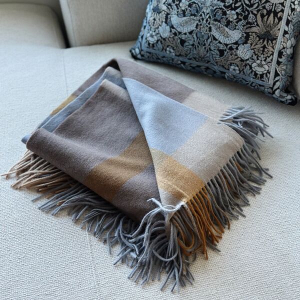 Brown Orange Color Scottish Plaid Wool Throw Blanket