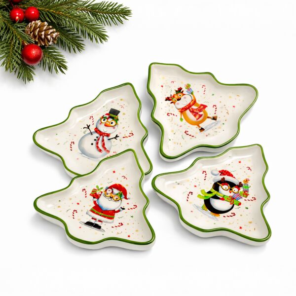 Porcelain Christmas Tree Appetizer Plates Set of 8