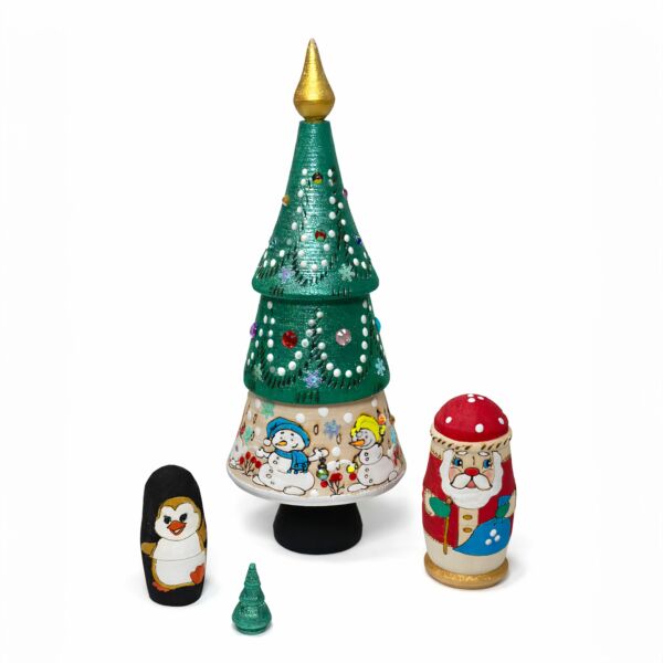 Winter Holiday Tree with Friends Nesting Doll 4 pcs