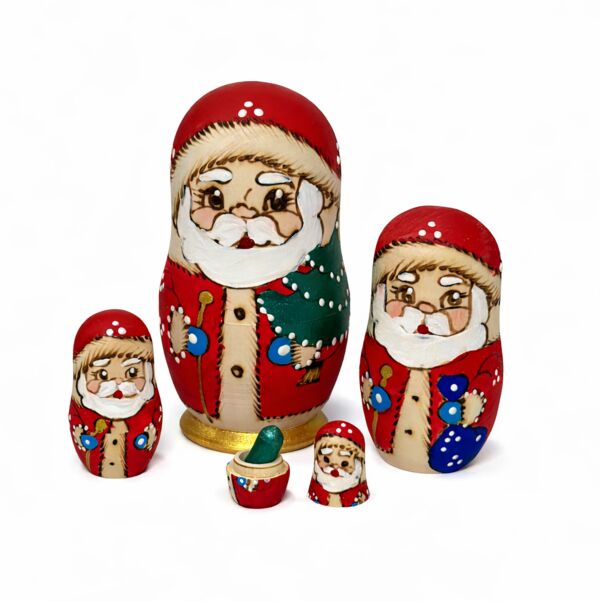 Handmade Matte Wooden Santa Nesting Doll