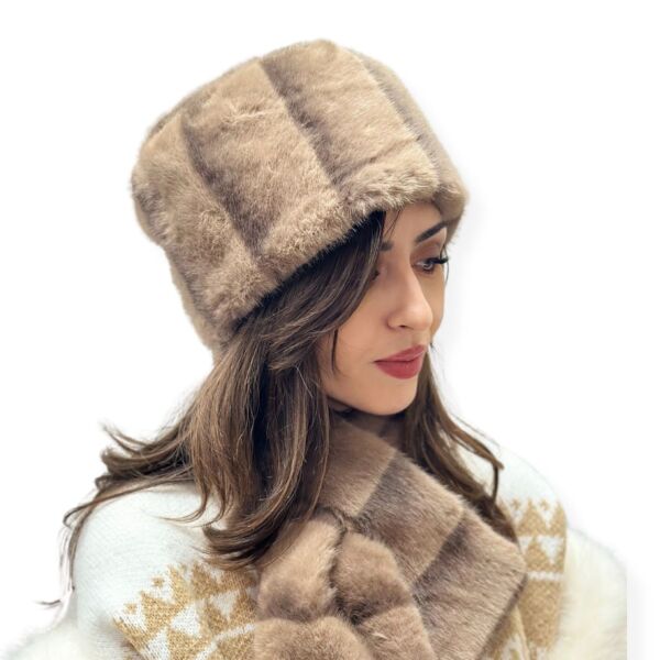 Faux Fur Hat and Scarf Set Capuccino Color
