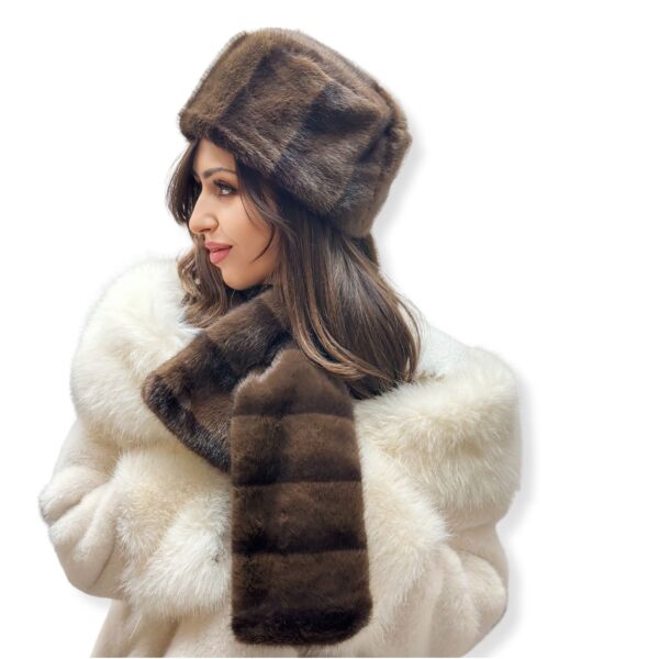 Faux Fur Hat and Scarf Set Coffee Color