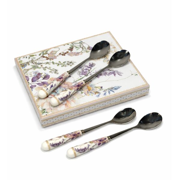 Wildflower Meadow Tea Spoon with Ceramic Handle Set of 4 in Gift Box