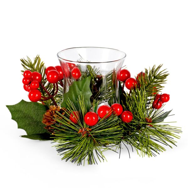Christmas Wreath Candle Ring with Glass Holder