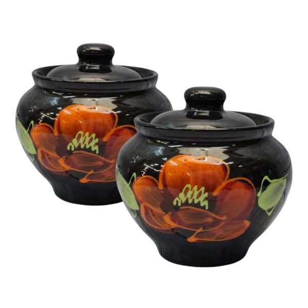 Poppy Black Hand Painted Stoneware Baking Pot Set of 2