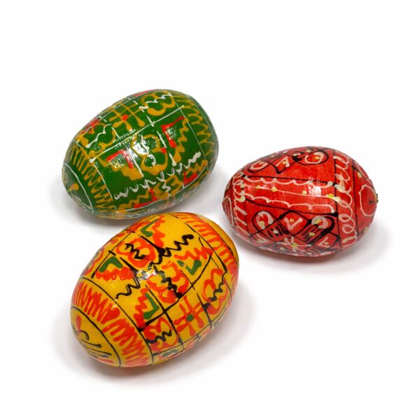 Hand Painted Pisanka Wooden Egg Set of 3