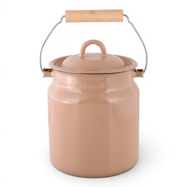 Taupe Vintage Enamel Milk Can with Lid