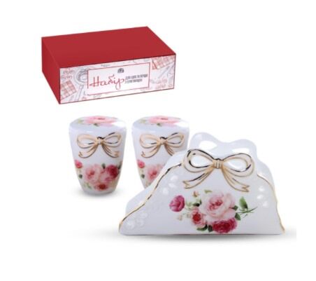 Bow Ceramic Salt Pepper Shaker Set with Napkin Holder