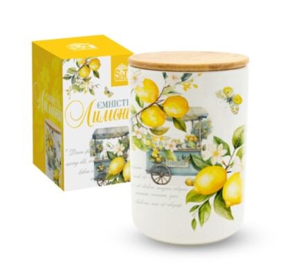 Lemons Ceramic Jar with Wooden Lid 28.7 fl oz