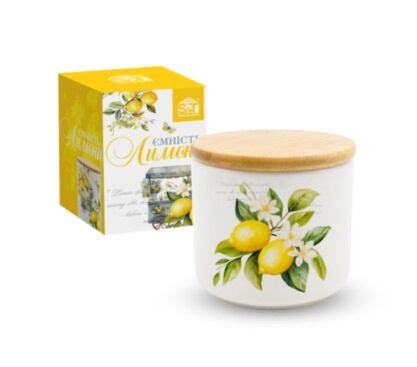 Lemons Ceramic Jar with Wooden Lid 15.2 fl oz