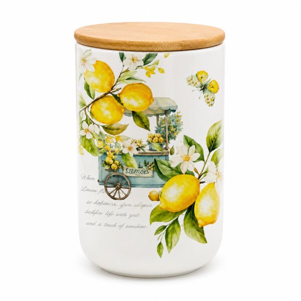 Lemons Ceramic Jar with Wooden Lid