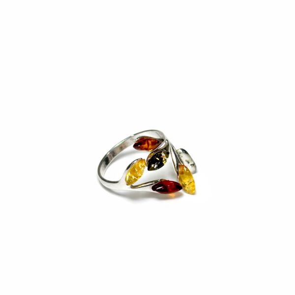 Multicolor Amber Sterling Silver Adjustable Ring