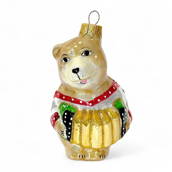 Collectible Hand-Painted Glass Ornament – Bear with Accordion | Premium Holiday Design