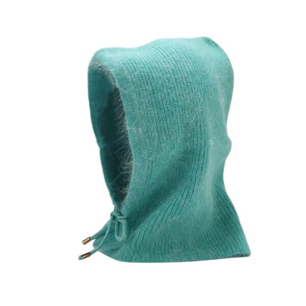 Green Knit Angora Wool Hat / Balaclava