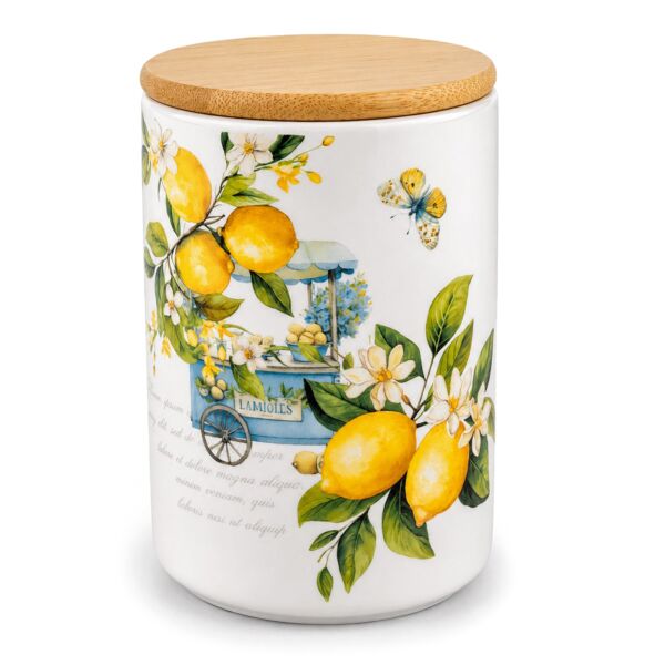 Lemons Ceramic Jar with Wooden Lid