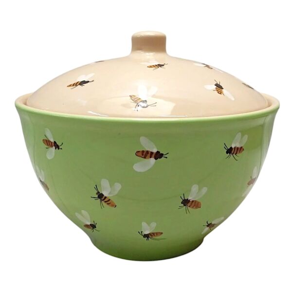 Bee Hand-Painted Clay Stoneware Salad Bowl with Lid