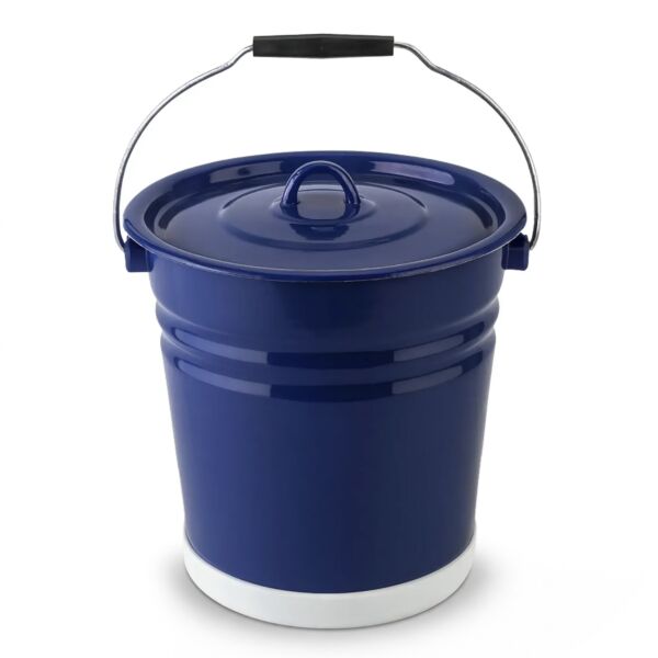 Valentine Blue Enamel Steel Bucket with Lid and Bottom Protection 12.7-qt