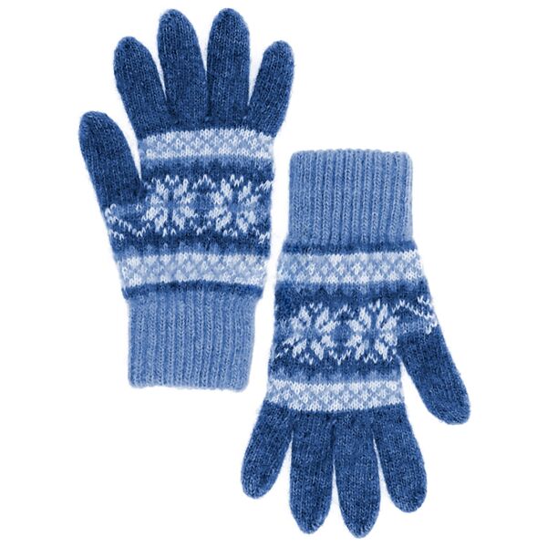 Blue and White Ornament Wool Women&#039;s Gloves in Size 17-18