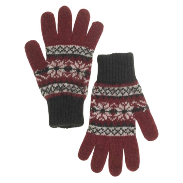 Red and Black Ornament Wool Women&#039;s Gloves in Size 17-18
