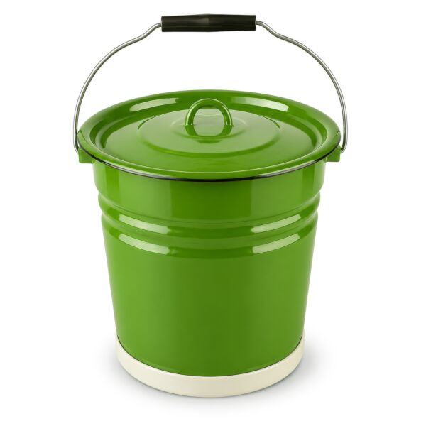 Green Grass Enamel Steel Bucket with Lid and Bottom Protection 12.7-qt