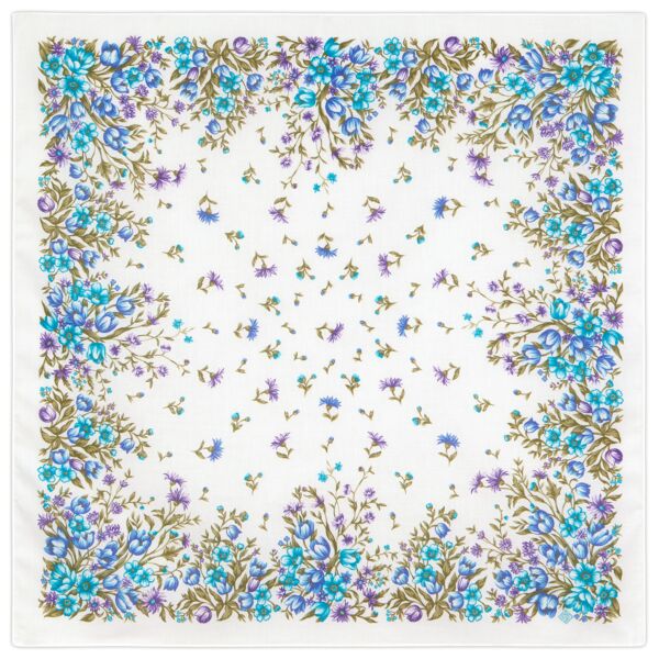 Pavlovo Posad Cotton Shawl Blue Flower Meadow