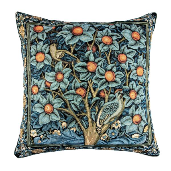 Tapestry Pillow William Morris Woodpecker on Orange Tree 