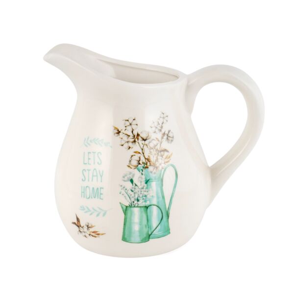 Teal Cottagecore Ceramic Pitcher