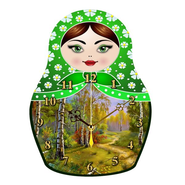 Slavic Culture Handmade Wooden Wall Clock in Green