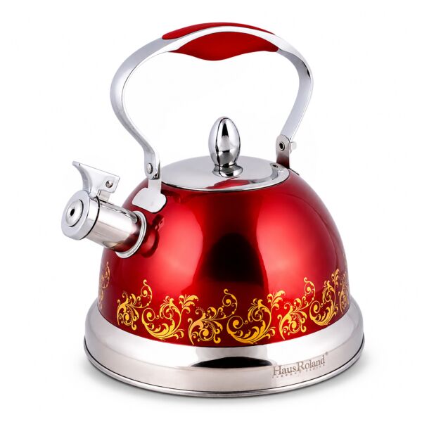 Stainless Steel Whistling Kettle Red 3.7-qt