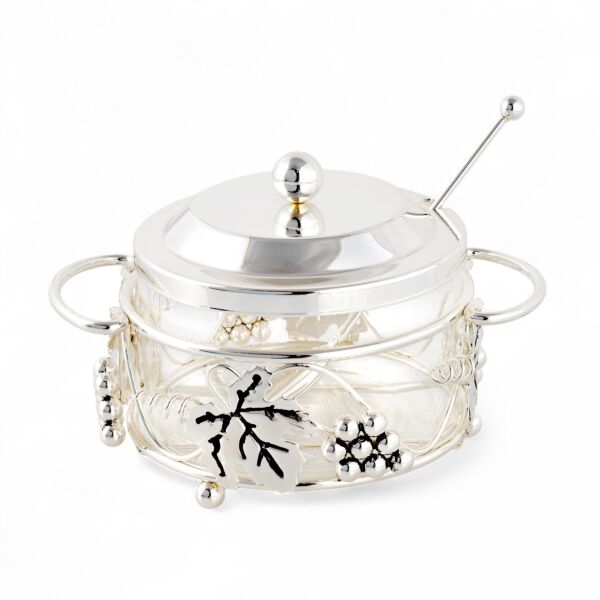Grapevine Decorative Glass Sugar Bowl with Lid and Spoon