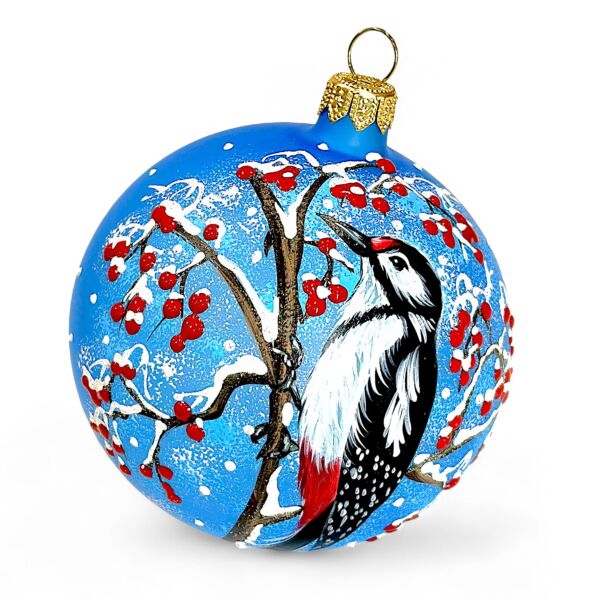 Collectible Hand-Painted Glass Ornament – Woodpecker | Premium Holiday Design