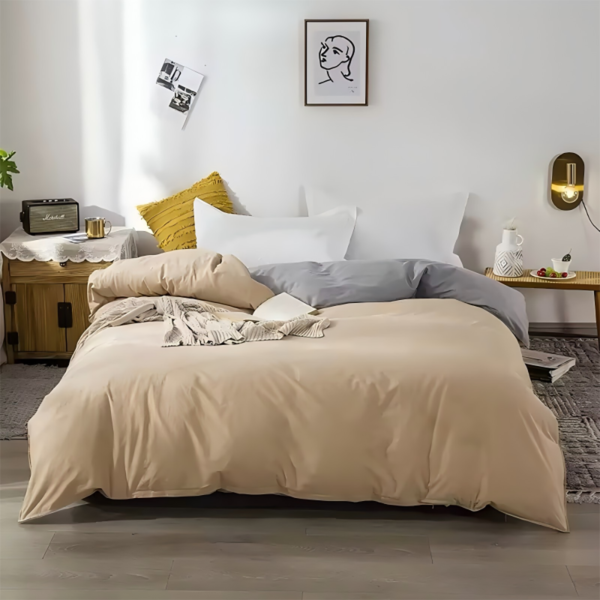 Beige Duvet Cover Set with 2 Pillowcases